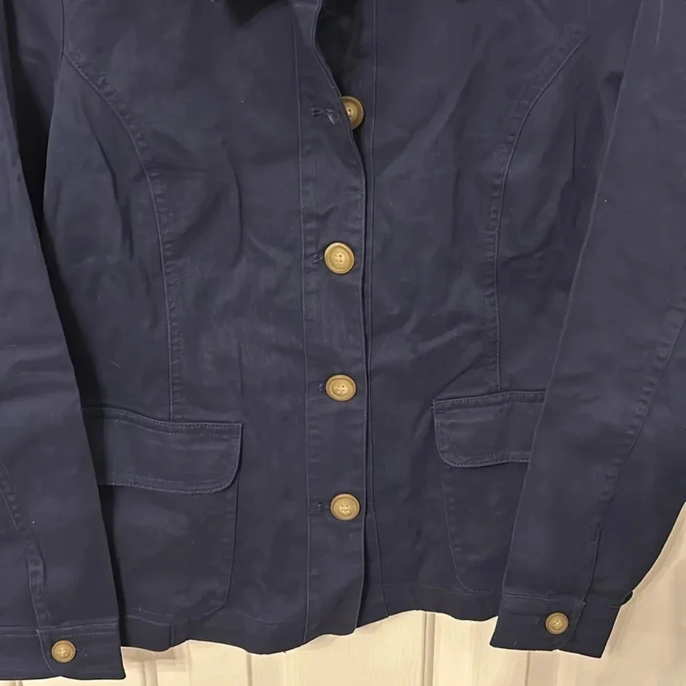 Appleseeds Women’s (S) Navy Blue Button Front Stretch Cotton Blend Jacket. - Picture 3 of 5